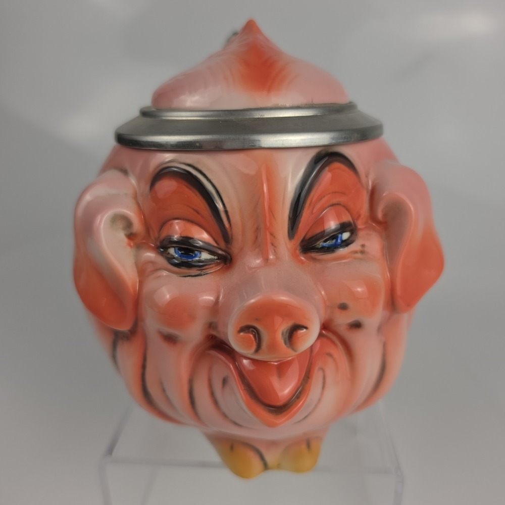 Albert Stahl German‎ Character Stein  Mug Comic Pig Face Pewter Lid Germany
